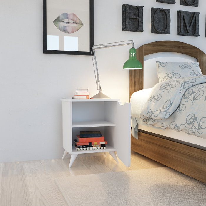 Hanah Home Mesilla de Noche Moderna y Novedosa, Diseño Elegante en Color Blanco, 49x60x39cm